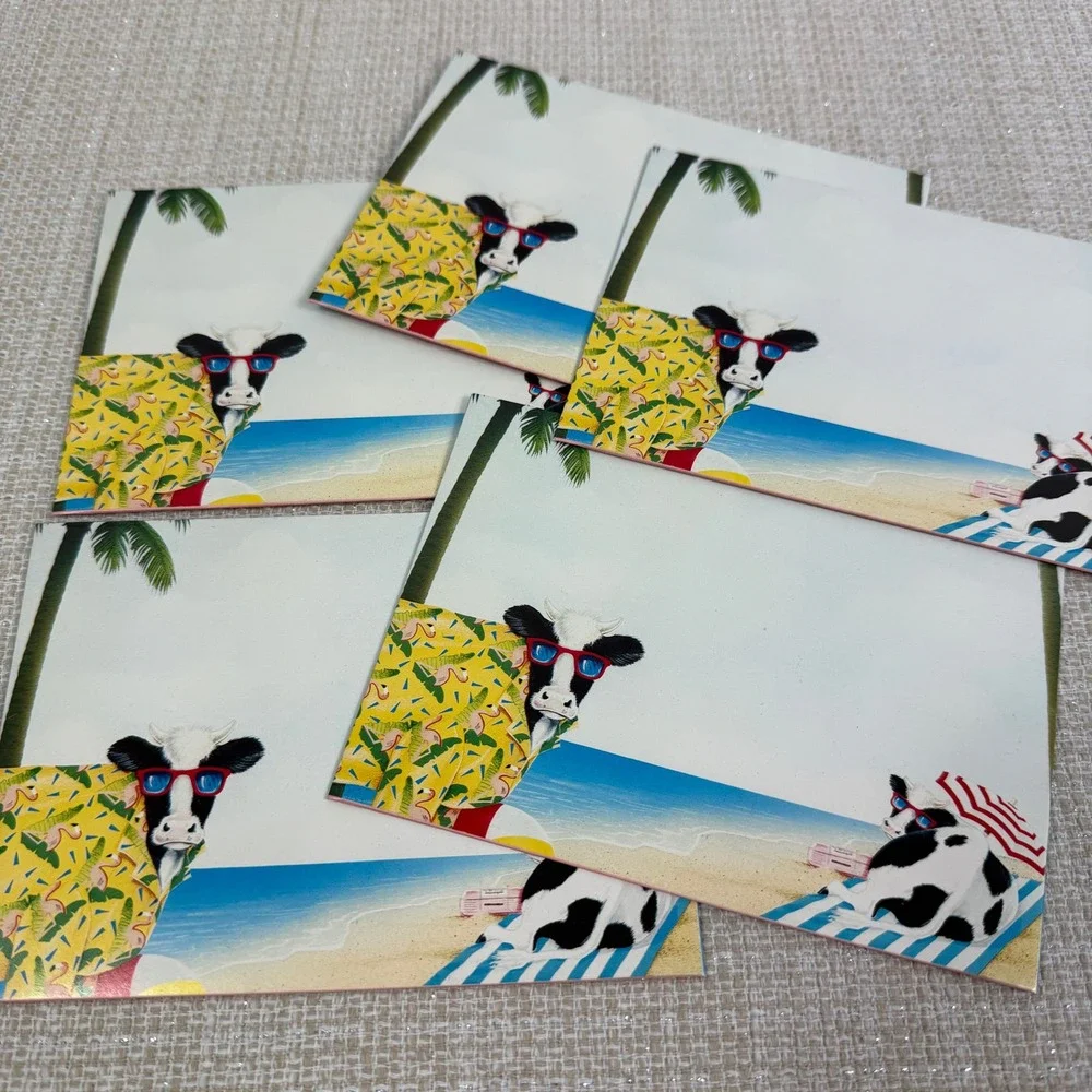 Vintage‎ Paper Moon Postal Notes Set of 8 Cow Summer Stationery Postcard